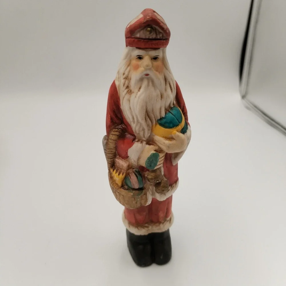 Set 6 Vtg Santa Claus Figurines Father Christmas Woodland Animals Resin 4-8 In